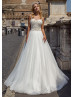 Beaded Double Straps Ivory Lace Tulle Wedding Dress